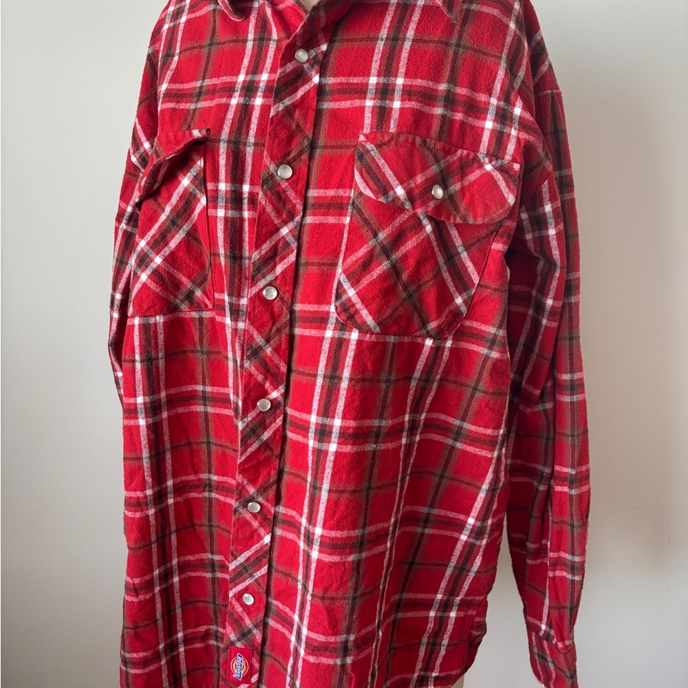 Dickies Red and White Plaid Men's Button Down Shirt